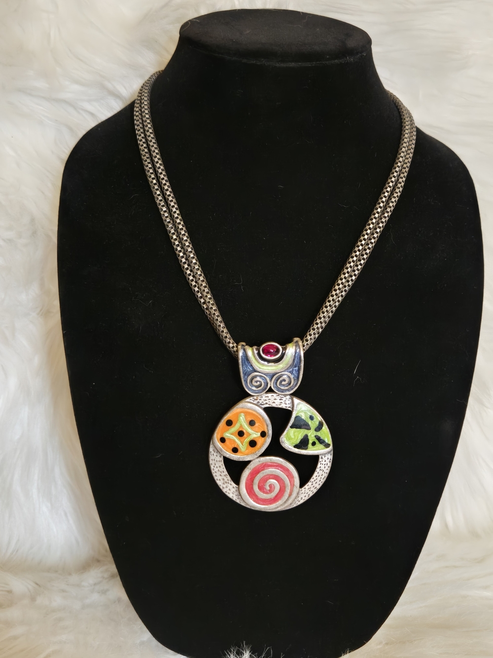 Vintage Chico's Multicolor Enamel Orbit Pendant Necklace